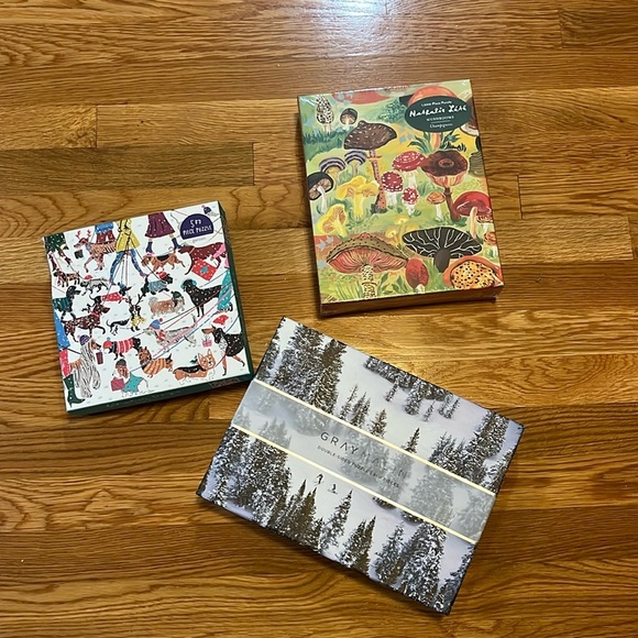 Anthropologie 3 Puzzles Dogs, Mushrooms, and Skiing NIB READ - Picture 1 of 16